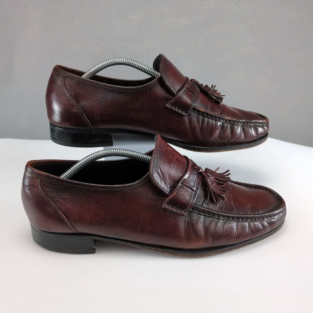 Florsheim Brown Leather Tassel Loafers Mens 11 3E Moc Toe Slip On Dress Shoes